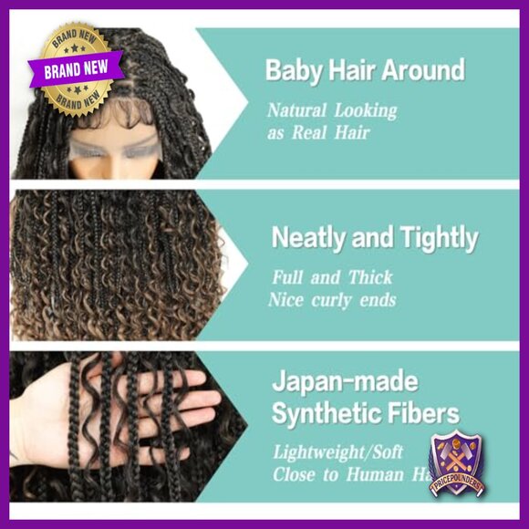 36-Inch Synthetic Bohemian Braided Wig with Curly Ends and Baby Hair